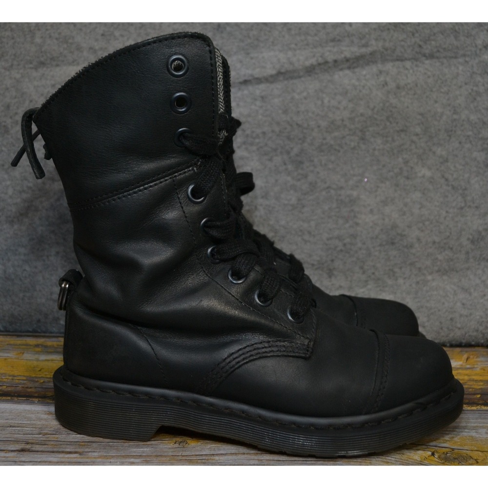 Dr Martens Aimilita Boots Womens 8 Black 9-Eye Fold-Down Leather Combat Lace Up